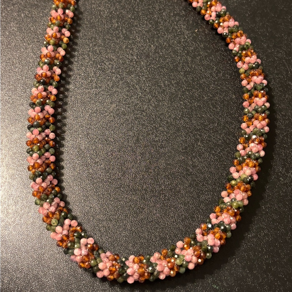 Beaded Gemstone Bib Necklace Tourmaline Jay King DTR Woven Necklace.  See Photos